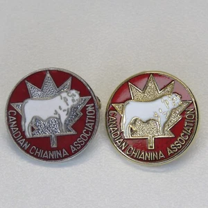 2 Enamel Canadian Chianina Association Lapel Pins White Beef Cattle Bull 18 mm - Bild 1 von 6