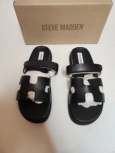 Steve Madden Mayven Black Leather Sandals Size 9 New In Box - Picture 1 of 8