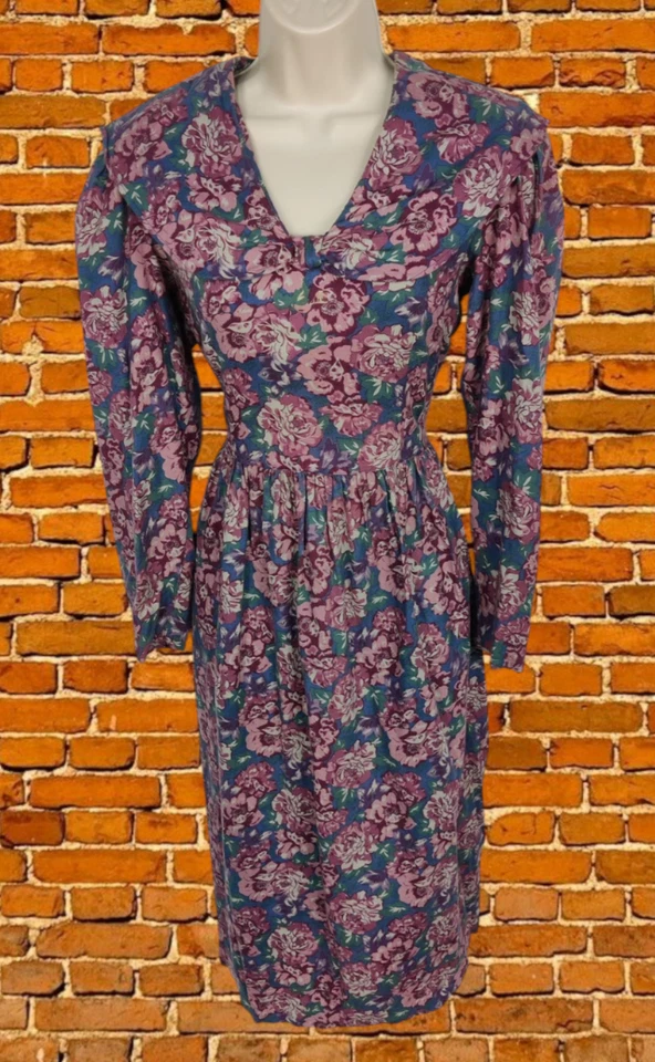 VINTAGE LAURA ASHLEY DRESS SIZE UK 12 WOOL COTTON FLORAL V NECK IRELAND - Image 1 of 4