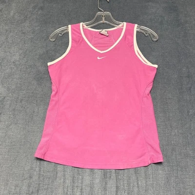 Camiseta sin mangas Nike Dri-Fit para mujer S (4-6) rosa logotipo que absorbe la humedad ribete en contraste Y2K Foto 1 de 4