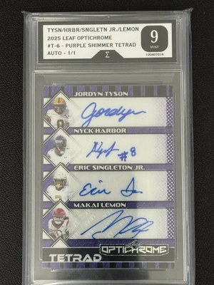 2025 Leaf Optichrome Tetrad Auto 1/1 - Tyson/Harbor/Singleton/Lemon - Mint 9 - Image 1 of 2