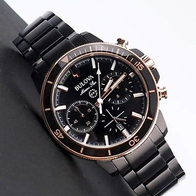 Bulova Marine Star 98B302 Chronograph Black Dial Stainless Men's Quartz Watch - Image 1 of 4