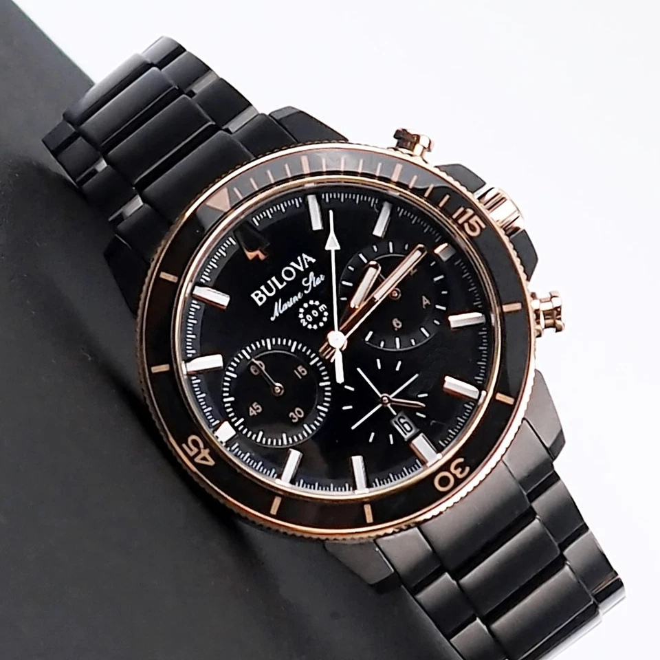 Reloj de cuarzo Bulova Marine Star 98B302 cronógrafo esfera negra acero inoxidable para hombre Foto 1 de 4
