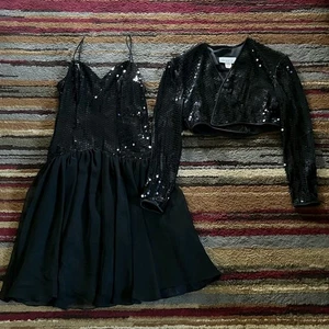 Conjunto Bolero Vestido Vintage Shuet Young Mujer 3/4 Pequeño Negro Lentejuelas Hecho en EE. UU. Años 80 - Imagen 1 de 20