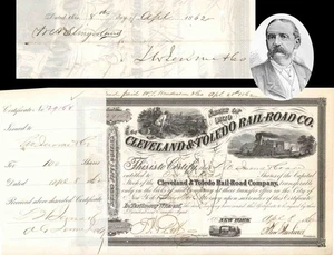 Cleveland and Toledo Rail-Road Co. issued to and signed by L.W. Jerome - 1862 - Picture 1 of 1