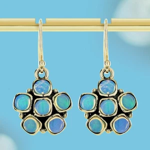 Pendientes colgantes con racimo floral estilo vintage de ópalo de oro de 9 quilates - Imagen 1 de 11