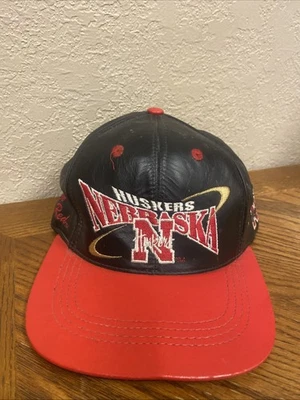 VTG 90s Nebraska Cornhuskers MODERN Leather Strapback Cap Hat Huskers USA MADE - Image 1 of 4
