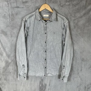 Camisa All Saints Para Hombres Grande Gris Denim Gleason Vaquero Western Rodeo Perla A Presión - Imagen 1 de 8