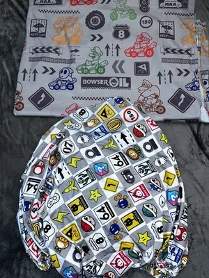 Super Mario Bros Nintendo Mario Kart Gray Full Flat & Fitted Sheet Set - Image 1 of 4