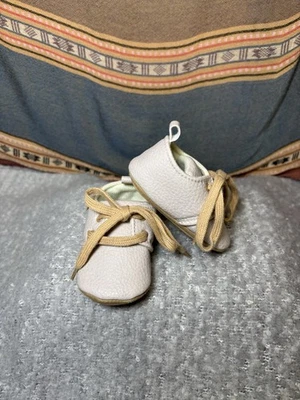 Size 1 BABY~ Crib Shoe Soft Sole Lace Up Taupe 0-6 Months - Image 1 of 4