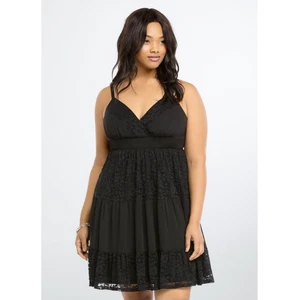 Torrid 1 Black Chiffon & Lace Tiered Babydoll Dress 1X 14 16 - Picture 1 of 9