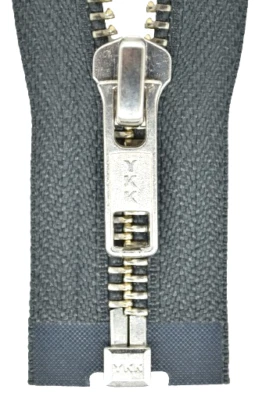 YKK Reißverschluss von 20 -155 cm 5 mm metall grau 1 Weg teilbar Zähne silbern