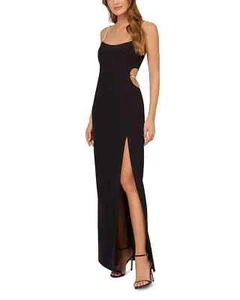 $295 Liv Foster Faux Pearl Cutout stretch crepe Column Gown, Black, Size 0 - Picture 1 of 4