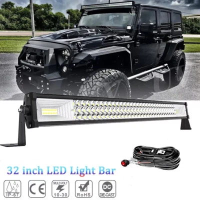 32" Barra luminosa a Led Fuoristrada 12v 24v Tripla Fila 7D 405W con Cablaggio - Immagine 1 di 4