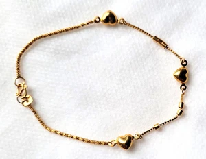 18k Yellow Solid Gold Heart Charms Slider Link Bracelet 1.90g New for Girls - Picture 1 of 13