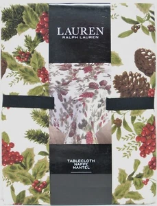 Ralph Lauren Cotton Tablecloth Holiday Holly Berries Pinecones 60 x 104 - Picture 1 of 1