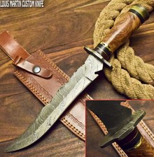 LOUIS MARTIN RARE CUSTOM HANDMADE DAMASCUS ART HUNTING BOWIE KNIFE OLIVE WOOD