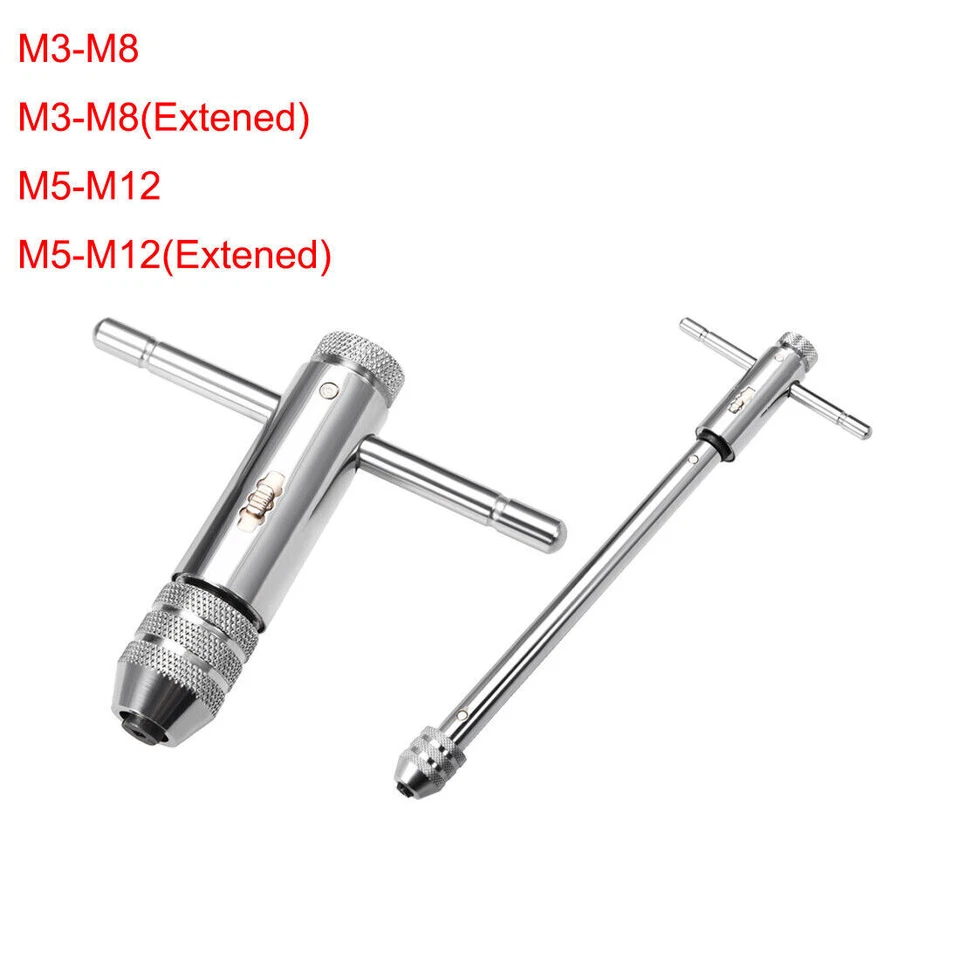 Mango de llave de grifo ajustable de trinquete con mango en T M3-M8/M5-M12 escariador herramientas de mano Foto 1 de 4