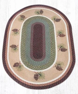 Braided Jute Painted Stenciled Oval Area Rug. PINECONES. Earth Rugs. 4 Size - Picture 1 of 7
