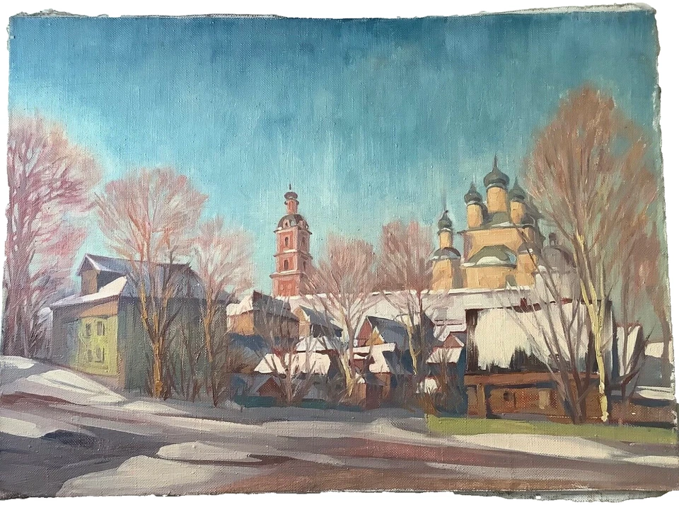 ANTIGUO PAISAJE RUSO EN INVIERNO - GRAN PINTURA AL ÓLEO IMPRESIONISTA FIRMADA Foto 1 de 4