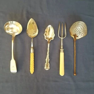 Utensilios de cocina vintage tenedor cuchara metal vintage cortador de pasteles vintage 5 piezas - Imagen 1 de 24