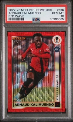 2022-23 Merlin Chrome Arnaud Kalimuendo #136 Red Wave 1/5 Rookie RC PSA 10 - Image 1 of 2