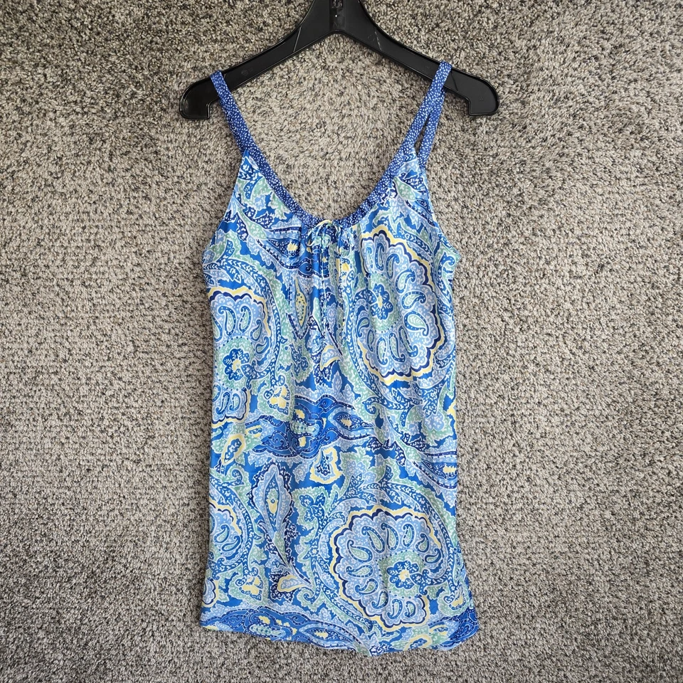 Vestido Oscar De La Renta para mujer pequeño azul estampado cachemira satinado mini sin mangas Foto 1 de 4