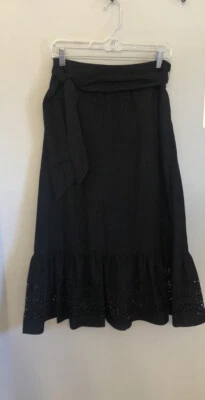 Ralph Lauren High Waist Laser Cut Out Eyelet Lace Midi Skirt Belt MSRP $135 - image 1 of 4