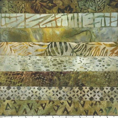 LUNN FABRICS 8 Fat Quarters Color: Olive #3 Batik Lunn Fabric FQ Pack 100% Cotton Handmade