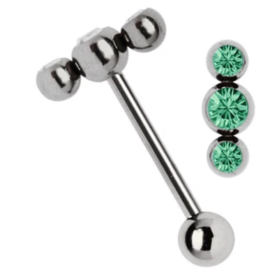 Piercing Alla Lingua Titan Barra Bilanciere IN 1,6mm Con Cristallo Pietra - Immagine 1 di 2