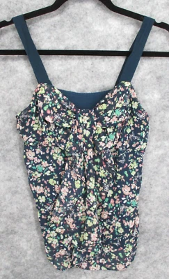 Lauren Conrad Women's Top XS Flowy Sleeveless Blouse Floral Stretch Blue Rayon - Image 1 of 4