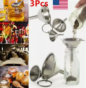 3X Stainless Steel Funnels Set Small Medium Large Kitchen Liquid Oil Wine USA - Picture 1 of 14