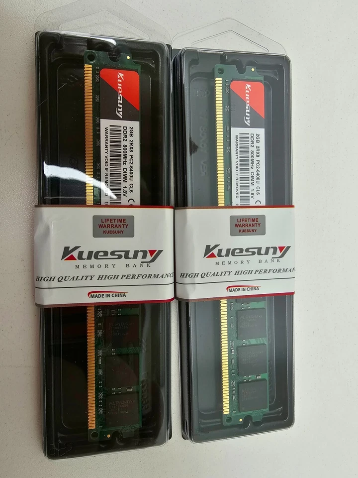 New open box Kuesuny 4GB 2x 2GB RAM 2RX8 PC2-6400U CL6 DDR2 800MHz DIMM 1.8v - Image 1 of 1