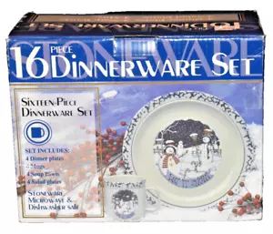 Winter Christmas Let It Snow Snowman 16 Piece Stoneware Dinnerware Set - Picture 1 of 4