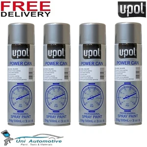 4 x U-POL Power Can Wheel Silver Aerosol Spray Cans UPOL Alloy Paint 500ml - Picture 1 of 2