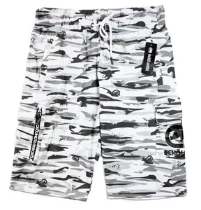 Ecko Mens Cargo Shorts S Stretch Pull-On Drawstring Waist Casual White Camo NEW - Picture 1 of 8