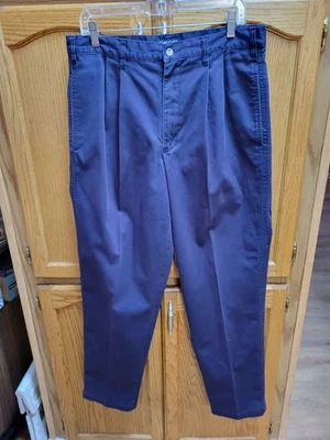Men’s Business Casual Dark Blue Cotton Pleated Pants By Cherokee Sz 34 X 32 - Image 1 of 4