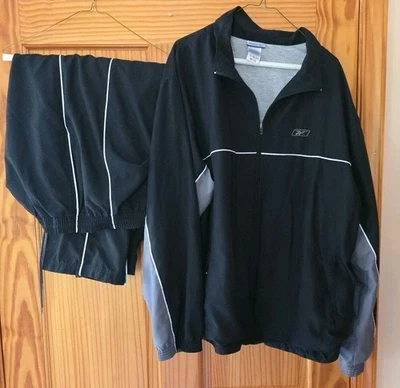 Винтажный 90-х Reebok трек костюм комплект куртка брюки черный серый двухцветный размер XL с подкладкой - Изображение 1 из 4