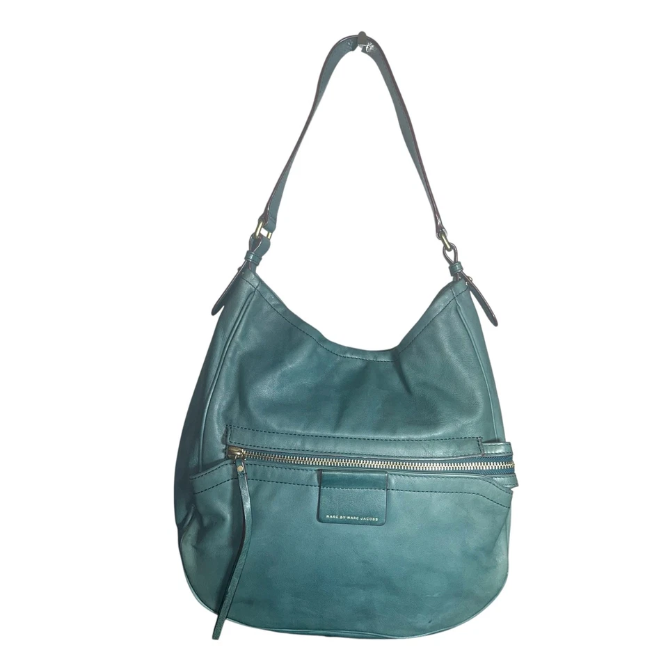 Bolso de hombro hobo de cuero verde azulado Marc by Marc Jacobs holgado con cremallera cartera de bolsillo Foto 1 de 4