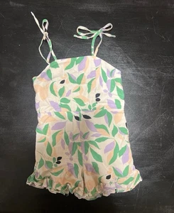 GB Girls Leaf Tie Shoulder Square Neck Ruffle Hem Romper 4 - Picture 1 of 3