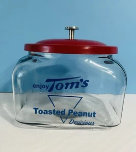 Tom's Counter Jar Blue Print with Lid Country Store Display Cookie Jar Kitchen - Picture 1 of 12