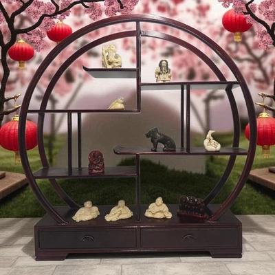 Rosewood Mingei Netsuki Display Stand - Dark Rosewood 2 Mini Drawers 18" X 18.5" - Image 1 of 4