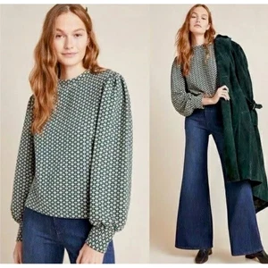 Maeve Anthropologie Damen L grün gemustert Rundhals Langarm Pullover Oberteil - Bild 1 von 13