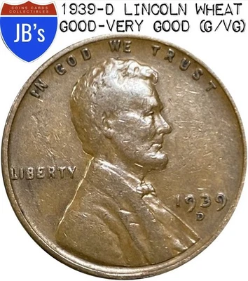 Centavo Lincoln Wheat 1939-D - circulado bueno/muy bueno (en muy buen estado) Foto 1 de 4