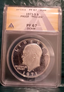 Moneda de 1 dólar de plata Eisenhower 1971-S de prueba "pierna de clavija" ANACS PF 67 de Estados Unidos - Imagen 1 de 6