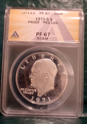 1971-S "Peg Leg" Eisenhower Silver Proof Dollar ANACS PF 67 DCAM  $1 Coin - Image 1 of 4