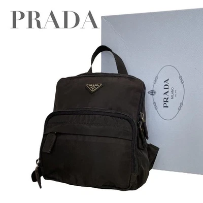 Prada Mini Zaino Nylon Nero Triangolo Logo Etichetta Bianca Vintage Autentico - Immagine 1 di 4