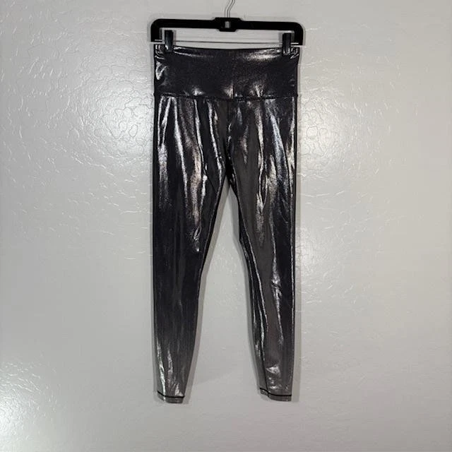 Leggings Athleta Mujer Pequeños Pequeños Gris Elación Brillo Apretados Metálicos Tiro Alto Foto 1 de 4
