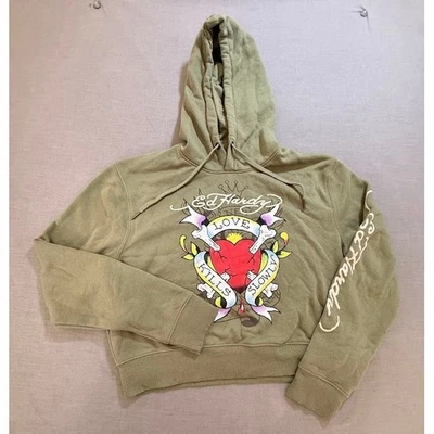 Sudadera con Capucha Ed Hardy Love Kills Slowly Recortada Verde Talla L Manga Larga Foto 1 de 4