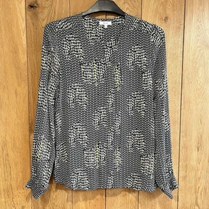 Reiss Celeste Collarless Patterned Long Sleeve Blouse UK10 Womens Geometric - Picture 1 of 15